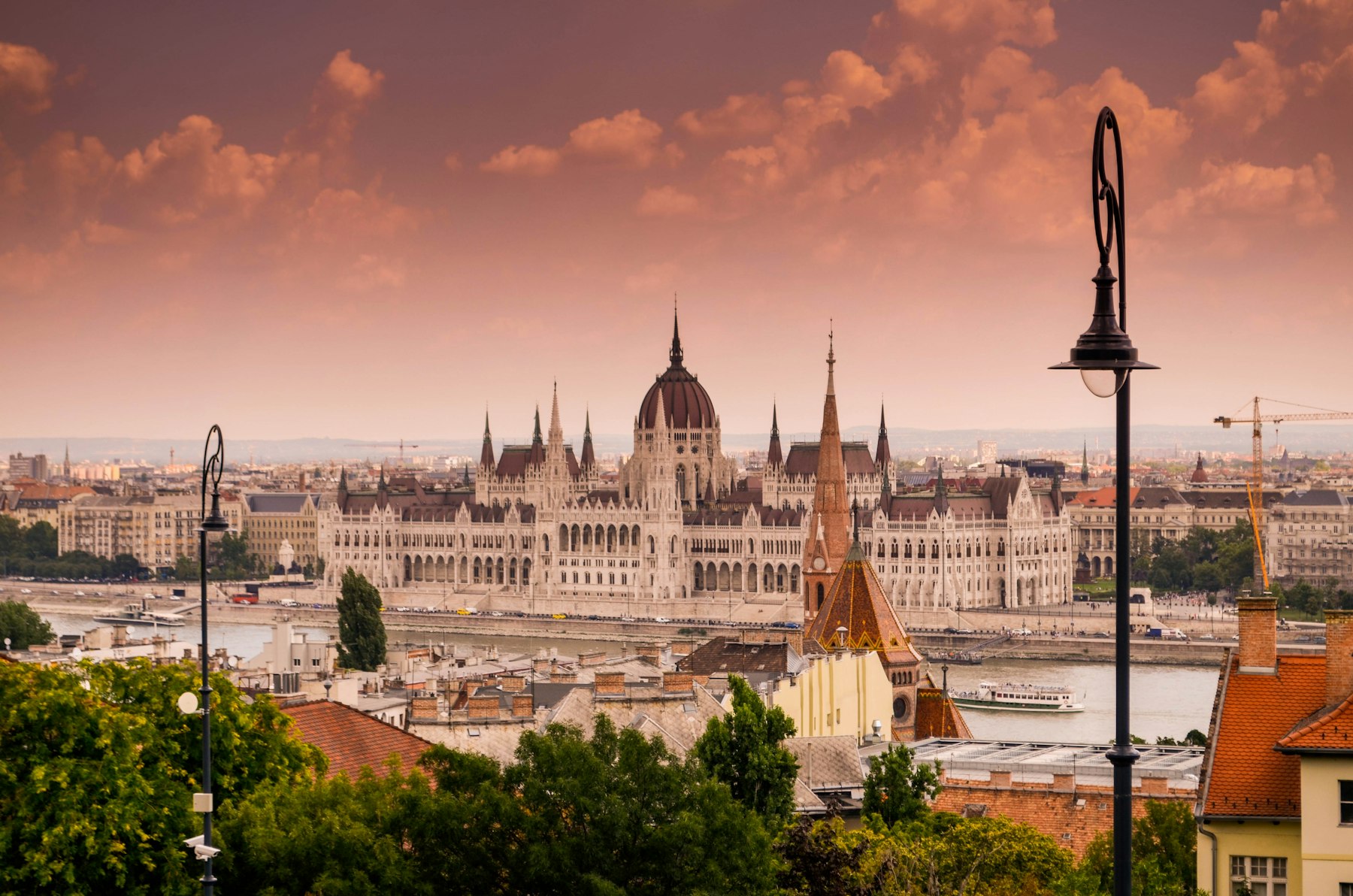 Budapest Parliament on the Danube at sunset